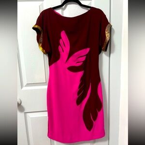 Diane Von Furstenberg Poppie two tone Chiffon Copper Beaded Sleeve Dress, 6